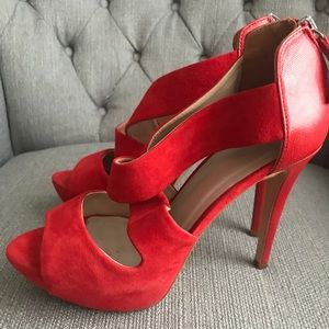 Dreamy Suede Leather Red High Zara Heels Sandals